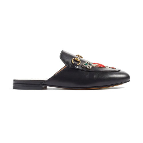 GUCCI/古馳 女士黑色牛皮貼花鑲鉆半拖鞋 463475-BLM00-1000