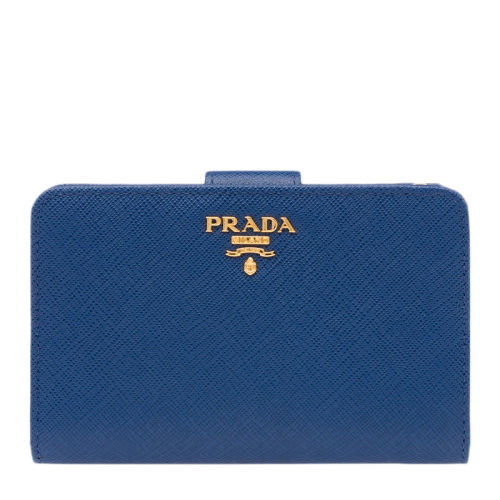 PRADA/普拉達(dá) 女士純色時(shí)尚LOGO標(biāo)識(shí)牛皮短款拉鏈兩折零錢包錢夾女包 多色可選 1ML225-2EBW