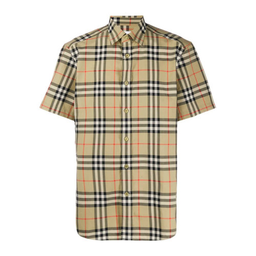 BURBERRY/博柏利男裝 服飾 棉質(zhì)經(jīng)典格紋翻領襯衣 男士短袖襯衫