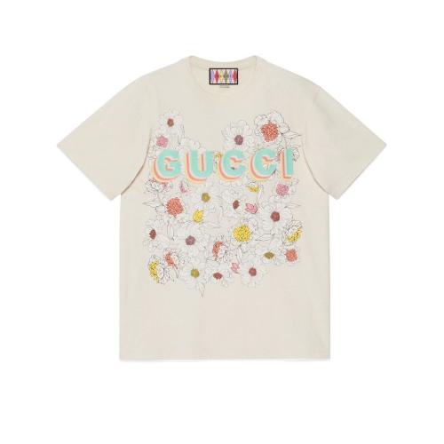  GUCCI古馳 22年秋冬 女士 Gucci Lovelight系列棉質(zhì)印花T恤 706127 XJERL 9150