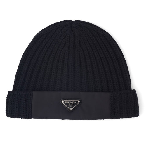 PRADA/普拉達(dá)  男士黑色再生尼龍華達(dá)呢和羊毛帽UMD446_1WTO_F0002_S_202
