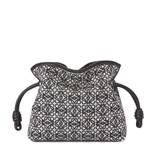 LOEWE/羅意威 Flamenco系列 女士迷你黑色海軍藍色徽標(biāo)提花織物配皮束帶單肩手拿包0010642882