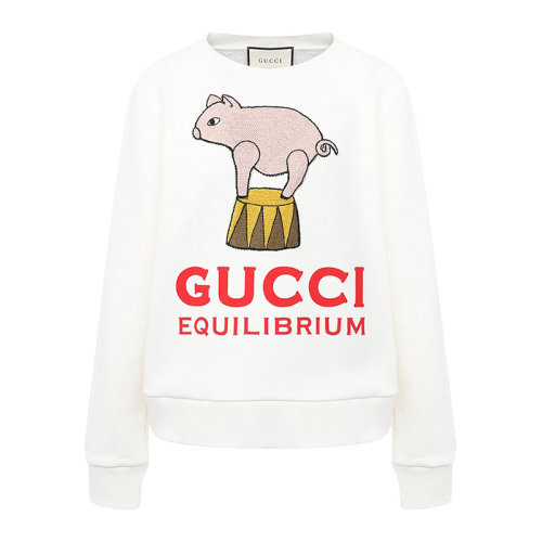 GUCCI/古馳 女士白色棉質(zhì)字母徽標(biāo)小動物印花款圓領(lǐng)長袖上衣衛(wèi)衣套頭衫 623450-XJCRW-9095