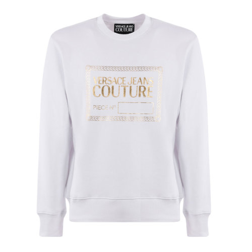 VERSACE JEANS/范思哲牛仔 男士白色棉質(zhì)經(jīng)典字母徽標(biāo)裝飾常規(guī)版型圓領(lǐng)長(zhǎng)袖上衣衛(wèi)衣套頭衫 71GAIT15-CF00T-G03