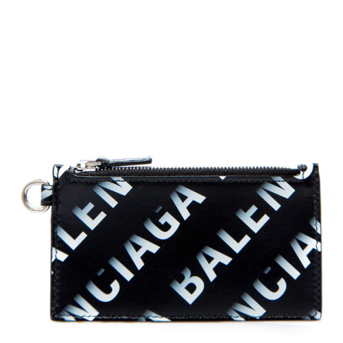 Balenciaga/巴黎世家 男士黑色小牛皮字母LOGO徽標(biāo)印花多卡位拉鏈開合可拆卸肩帶卡夾零錢包男包 594548-1WV03-1160
