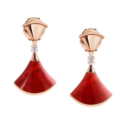 BVLGARI/寶格麗DIVAS'DREAM系列 18K金玫瑰金鑲紅玉髓與鉆石 小扇子耳墜 356749