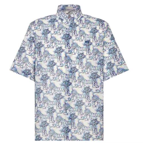 DIOR/迪奧 新款 DIOR AND KENNY SCHARF聯(lián)名限量款系列 男士老虎紋五彩棉布短袖襯衫193C545B5252_C075【主推】