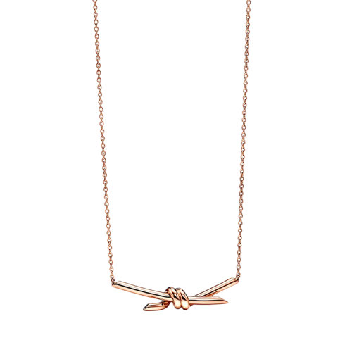 Tiffany & Co./蒂芙尼 22春夏新款 Knot系列 18K金 玫瑰金色 繩結(jié)吊墜項(xiàng)鏈70153947