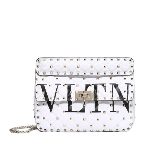 Valentino/華倫天奴 女士白色Saffiano皮革經(jīng)典字母徽標(biāo)印花鉚釘裝飾旋鈕開合開合單肩包斜挎包手提包女包 QW2B0122-XQC-0VP