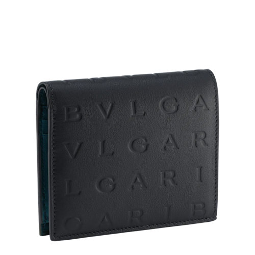 BVLGARI/寶格麗  女士黑色Bvlgari Infinitum圖案燙印小牛皮短款錢包291749