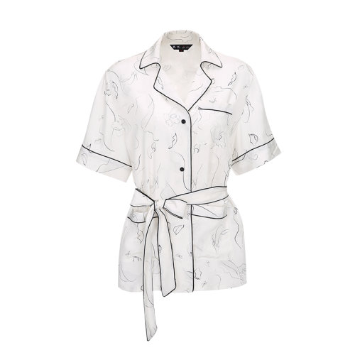 bifubyxingchen/彼伏女士線條真絲印花家居短袖女睡衣/家居服