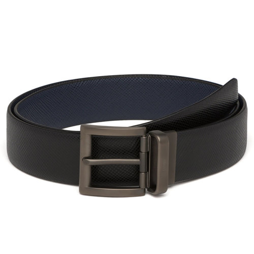 PRADA/普拉達(dá) 男士黑色/海軍藍(lán)摩洛哥皮革金屬搭扣雙面腰帶33毫米2CC004_2FAD_F0RD7