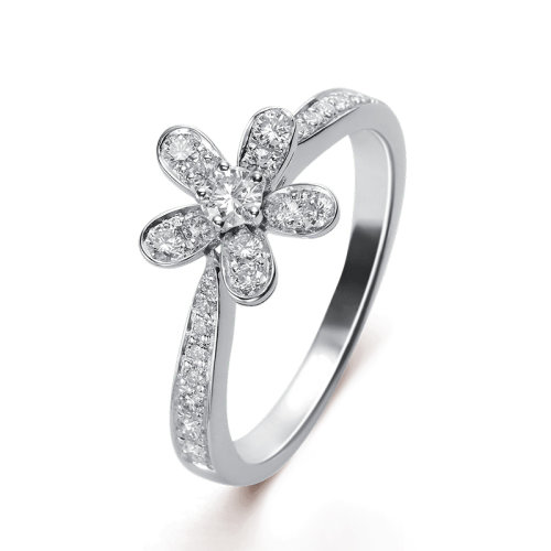 Van Cleef & Arpels/梵克雅寶 經(jīng)典Socrate系列 18k金白金鑲鉆石滿鉆五瓣花朵戒指指環(huán)VCARD23700