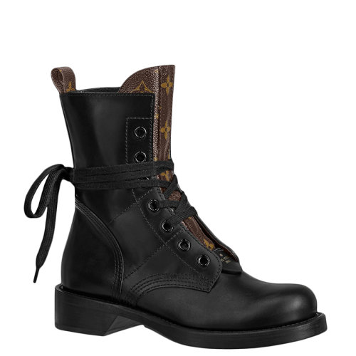 Louis Vuitton/路易威登 22年早春新款 METROPOLIS RANGER系列 女士黑色小牛皮和漆皮老花帆布平底靴1A7WHX