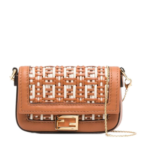 FENDI/芬迪 女士棕色編織FF圖案斜挎包單肩包女包