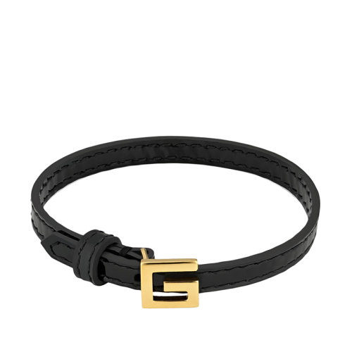 GUCCI/古馳 經(jīng)典款 男女同款黑色皮革金色金屬方形G搭扣手鐲?623238J17458029