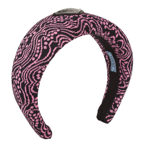 PRADA/普拉達(dá) 新款 女士黑色/粉色提花針織發(fā)箍1IH016_2DYX_F02JR