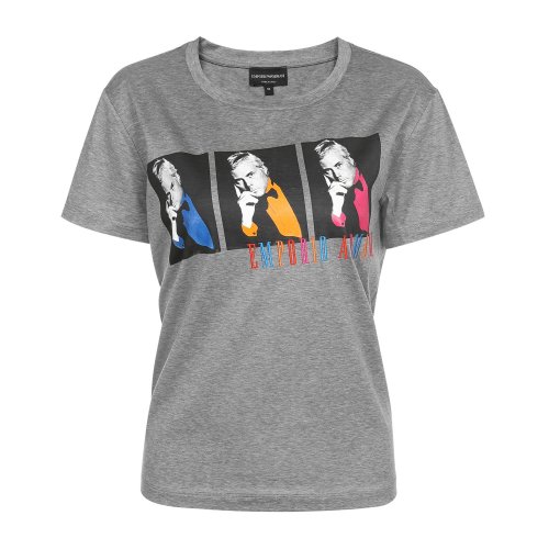 Emporio Armani/安普里奧阿瑪尼 灰色 女士圖案印花短袖T恤 3G2T7Q-2JQ3Z-0616