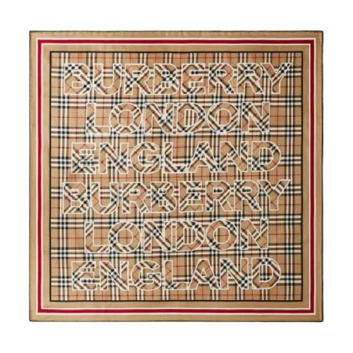 BURBERRY 22年秋冬 女士 徽標(biāo)印花 Vintage 格紋絲質(zhì)方巾 80395641 預(yù)定商品1-3周發(fā)貨