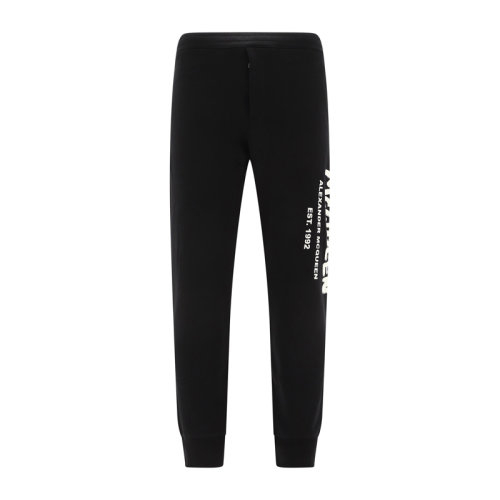 Alexander McQueen/亞歷山大麥昆 男士黑色棉質(zhì)經(jīng)典字母徽標(biāo)印花裝飾休閑褲運動褲長褲男褲 662580-QRZ71-0901