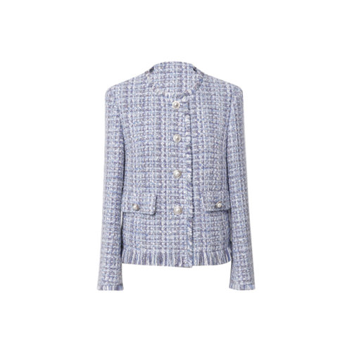 GeleiStory/GeleiStory 秋冬新款小香風(fēng)外套中度藍(lán)灰羊毛花呢短款外套  女裝＞女士外套＞女士夾克