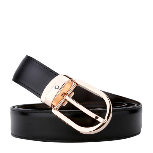 MontBlanc/萬寶龍 男士經(jīng)典系列雙面玫瑰金馬蹄形針式皮帶腰帶 可裁剪 111633