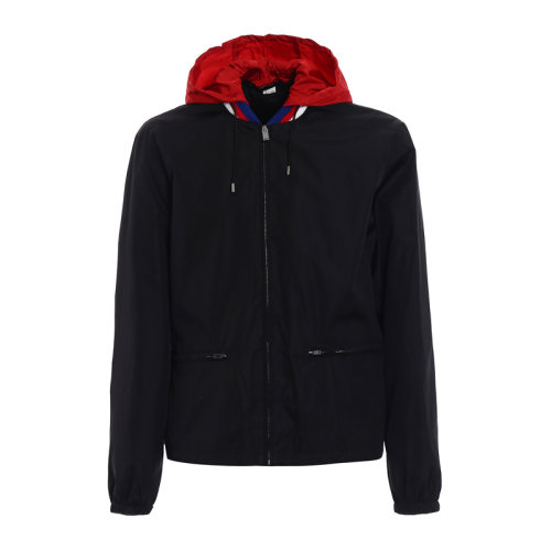 GUCCI/古馳 Sylvie 系列男士黑色尼龍復(fù)古風(fēng)格字母徽標(biāo)紅綠條紋裝飾上衣外套連帽衫 473302-Z719B-1155