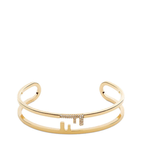 FENDI/芬迪  O’LOCK系列 金色金屬Fendi O'Lock鏤空圖案水晶手鐲8AH326A44GF089U