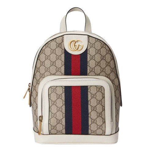 Gucci/古馳 22新款 Aria系列 男士 米色/烏木色帆布白色皮革飾面藍(lán)紅條紋調(diào)節(jié)肩帶拉鏈封口背包5479659U8BT9760