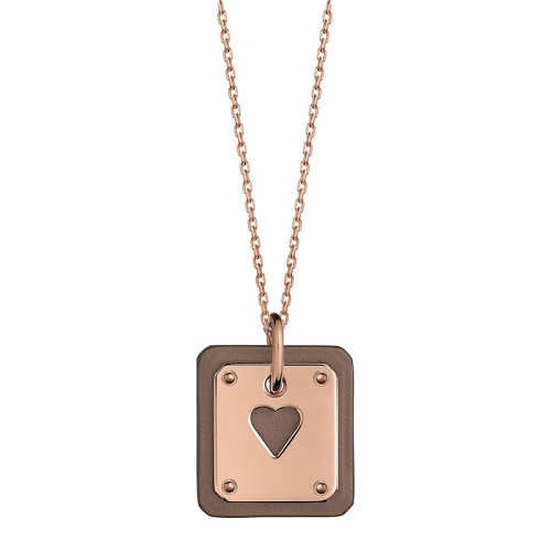 HERMES/愛馬仕 經(jīng)典款A(yù)s de Coeur系列 小號大象灰小牛皮嵌鍍玫瑰金鏤空心形金屬銘牌吊飾項鏈H081865CD18