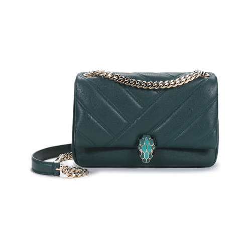 BVLGARI/寶格麗  女士小號(hào)SERPENTI CABOCHON系列牛皮蛇頭扣絎縫手提單肩斜挎包 290650