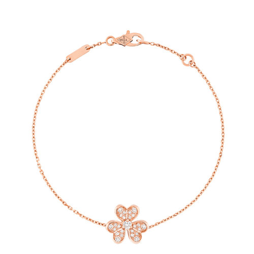 Van Cleef & Arpels/梵克雅寶 經(jīng)典Frivole系列 迷你18K金玫瑰金鑲嵌鉆石三葉草花瓣手鏈VCARP7RD00