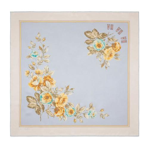  GUCCI古馳 22年秋冬 男士 Gucci HA HA HA特別系列花朵印花真絲圍巾 724349 4G001 5869