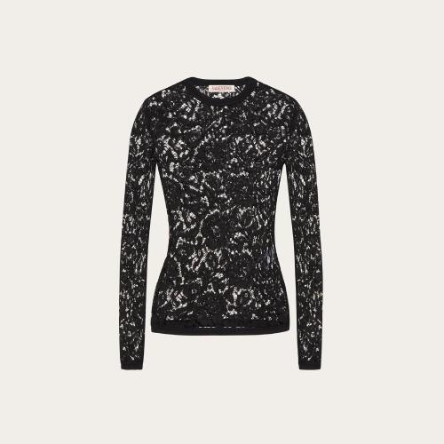  VALENTINO華倫天奴 22年秋冬 女士 長(zhǎng)袖T恤 T-SHIRT EN DENTELLE éPAISSE EXTENSIBLE 1B3MG18