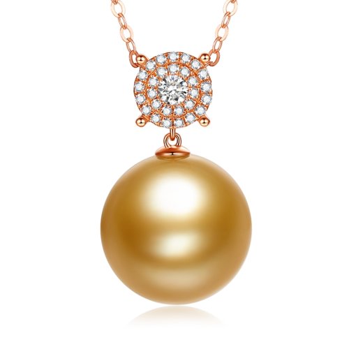 SANDYRILLA/仙蒂瑞拉 品質(zhì)精選13-14mm菲律賓濃金珍珠18K金鉆石吊墜