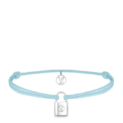 Louis Vuitton/路易威登 Silver Lockit系列 經(jīng)典款藍(lán)色有機(jī)棉可回收銀LV雕刻掛鎖手鏈Q(jìng)05171