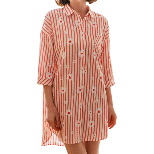 GeleiStory/GeleiStory 春夏新品純棉家居泫雅長(zhǎng)袖睡裙 家居服紅色條紋睡裙 居家休閑女裝＞女士睡衣/家居服＞女睡衣/家居服