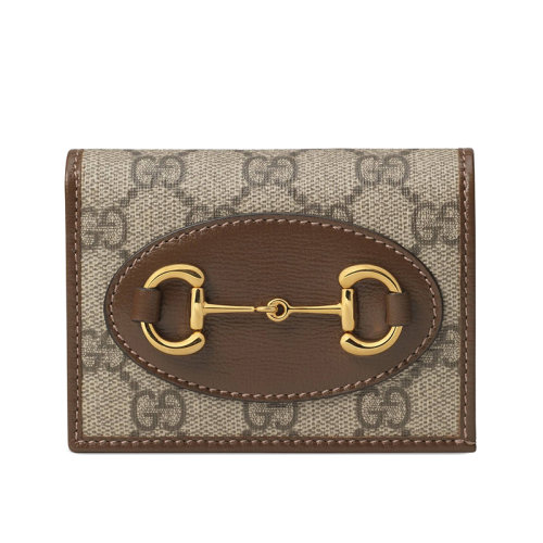 GUCCI/古馳 Horsebit 1955系列 經(jīng)典帆布雙G鉤花 小牛皮 按扣折疊  錢包  62188792TCG8563