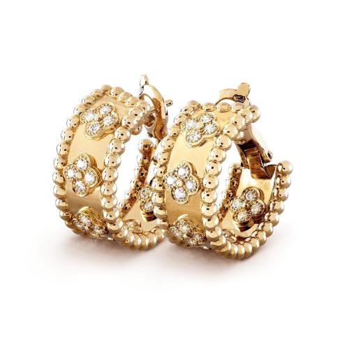  VCA梵克雅寶 22年秋冬 女士 耳環(huán) Perlee四葉幸運圖案環(huán)形耳環(huán) VCARO3YE00 預(yù)定商品1-3周發(fā)貨