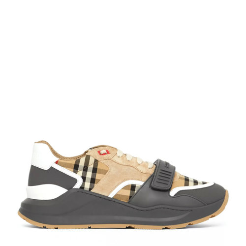 BURBERRY/博柏利【21早春新款】 男士卡其色Vintage 格紋麂皮拼皮革運(yùn)動(dòng)鞋休閑鞋男鞋