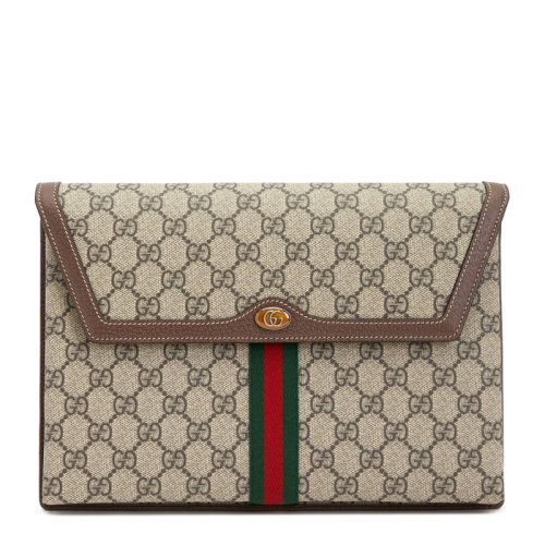 GUCCI/古馳 女士拼色帆布配皮經(jīng)典雙G印花字母徽標(biāo)紅綠織帶條紋裝飾按扣開合零錢包手拿包公文包女包 625713-96IWS-8745