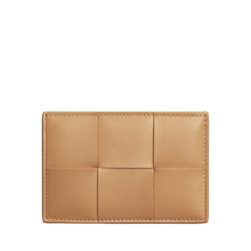 Bottega Veneta/葆蝶家 22春夏新款 女士杏仁色Intreccio編織皮革卡包651401VCQC42700