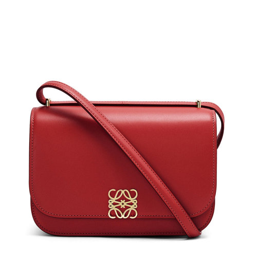 LOEWE/羅意威 20  Goya系列 女士小號(hào)深紅色真絲小牛皮金屬徽標(biāo)磁扣單肩斜挎包0010594331