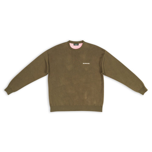 Balenciaga/巴黎世家 22年秋冬新款 男士卡其色棉質(zhì)提花針織圓領(lǐng)長袖左胸印刷標(biāo)志運動毛衣695827T32382463