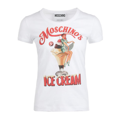 MOSCHINO/莫斯奇諾22春夏Moschino's Ice Cream印花圖案女士短袖T恤  A070905411