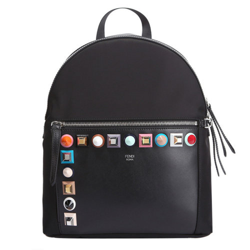 FENDI/芬迪  女包 鉚釘裝飾 女士黑色牛皮時尚背包雙肩包 FD8BZ035A0Q0F0X93