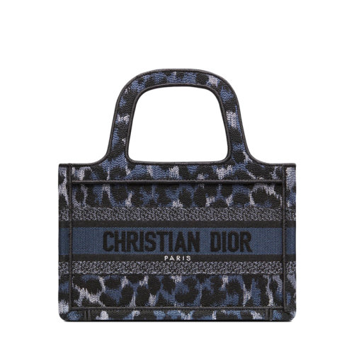 DIOR/迪奧 22春夏新款BOOK TOTE系列 女士迷你款藍(lán)色黑色Mizza圖案豹紋刺繡織物手提托特包S5475ZRHM_M962