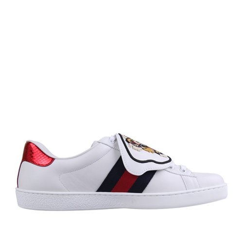 GUCCI/古馳  古馳男鞋 可拆卸老虎刺繡貼花白色皮革 男士運(yùn)動鞋 477102 DOP80 9182