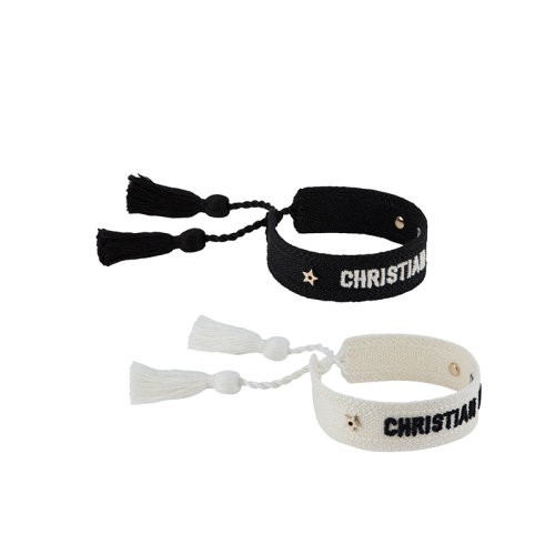 DIOR/迪奧 22新款J'ADIOR系列 女士白色/黑色棉布刺繡飾金屬標(biāo)志星星流蘇手鏈套裝B1670ADRMT_D381