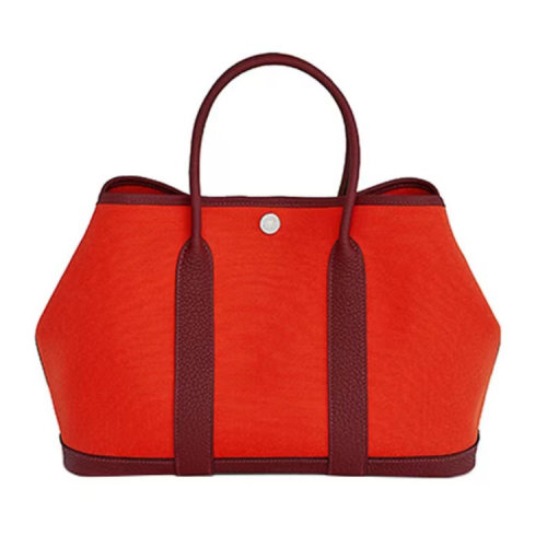 【主推】HERMES/愛馬仕 Garden Party 30 帆布 Negonda小牛皮 銀扣 手提包 女款（配HERMES禮品盒）